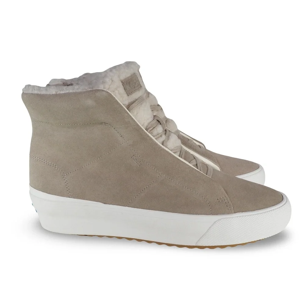 Keds Remi Mid Suede Sherpa Sneakers Womens 10 Taupe WH68101 Casual Mid Top Shoes